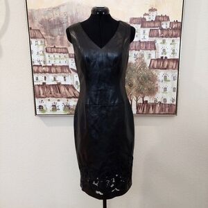RICKIE FREEMAN for TERI JON -4 - Vegan LEATHER Embroidered Sleeveless Sexy Dress